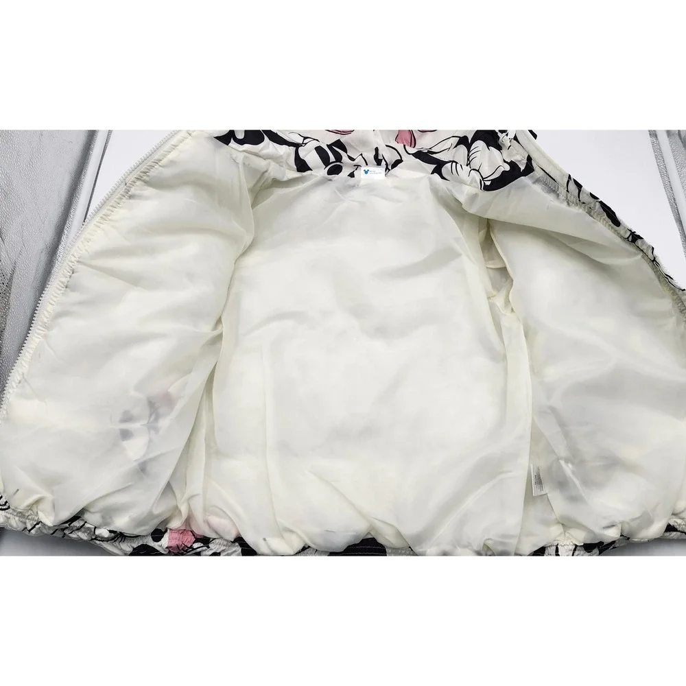 Disney Minnie Mouse Puffer Jacket Girls Size M 7/8 White Pink NWT Zip Up EXC
